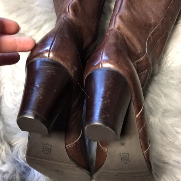 Unisa Shoes Unisa Y2k 9s Brown Leather Riding Stacked Heel Boots